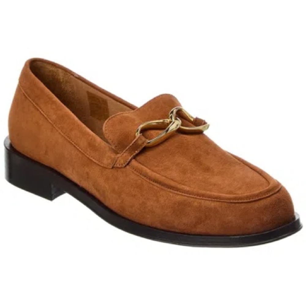 Frame Denim Caramel Brown Le Ayana Loafers with Gold Accent Buckle